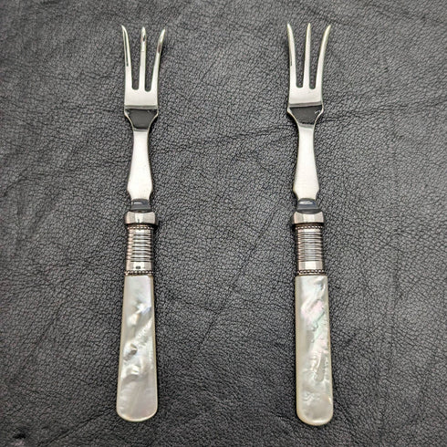 英国ヴィンテージ シルバープレート製 デザートカトラリーセット 白蝶貝ハンドル